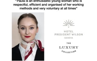 Ms. Paula-Maria Toma, Food & Beverage Service Intern at The President Wilson Hotel in Geneva.