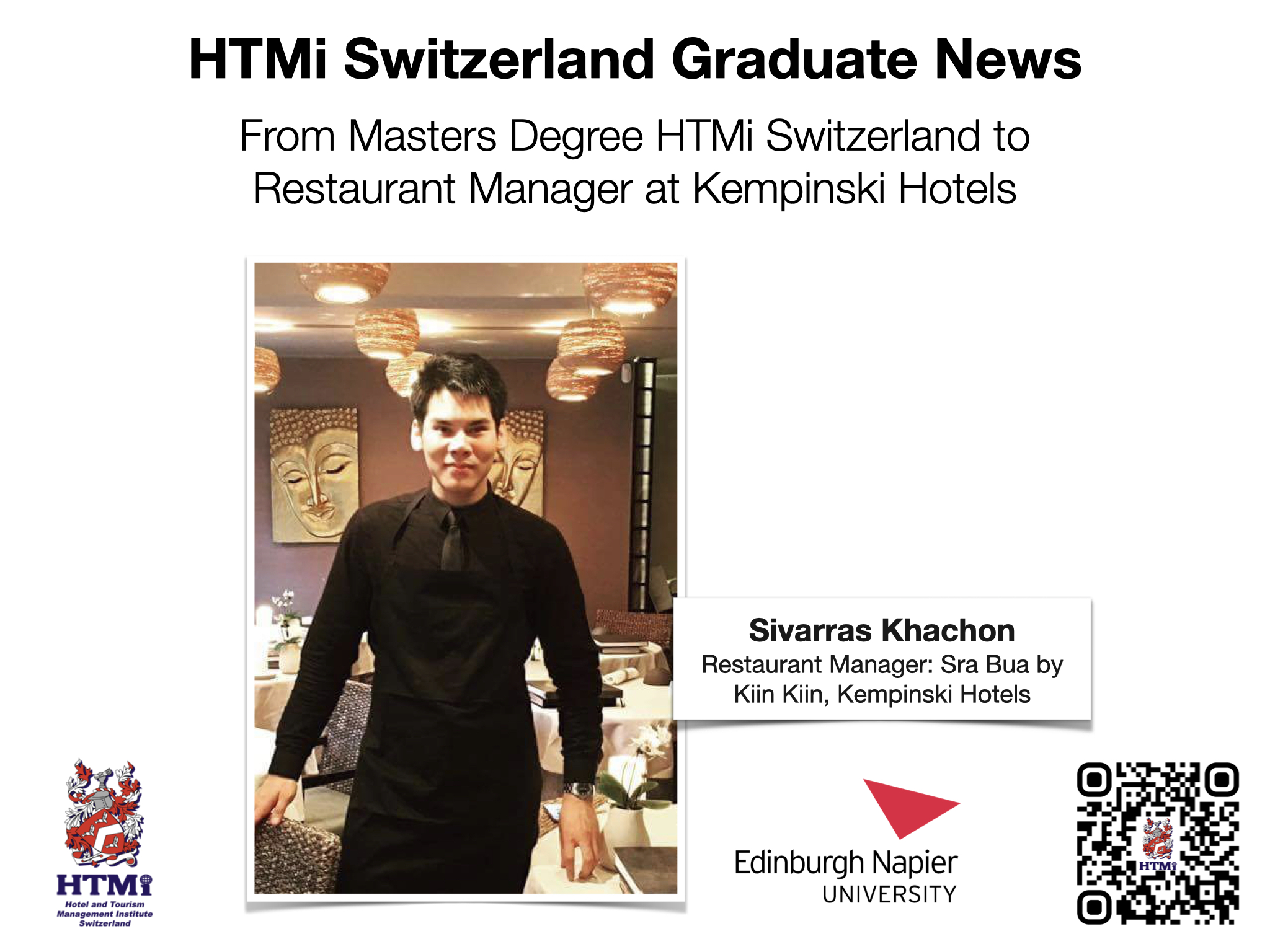 Sivarras Khachon - From Masters Degree HTMi Switzerland to Restaurant Manager at Kempinski Hotels - HTMi Switzerland Graduate News