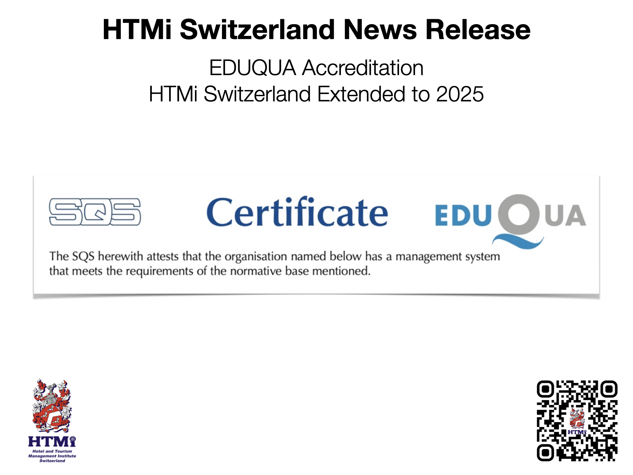 EDUQUA Accreditation HTMi Switzerland Extended to 2025 - HTMi Switzerland News Release