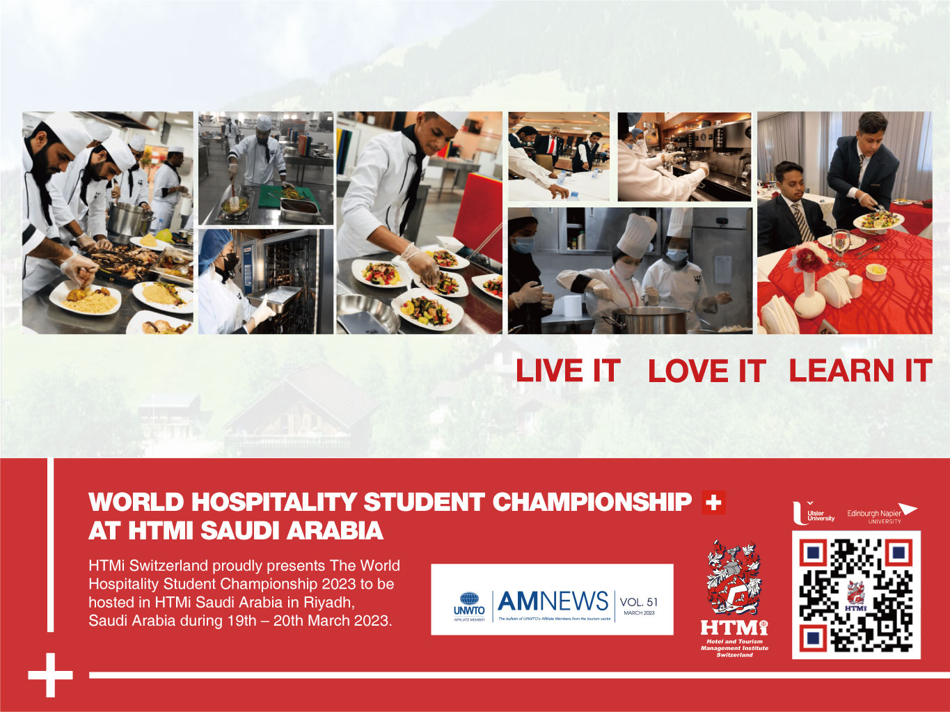 HTMi Switzerland proudly presents The World Hospitality Student Championship 2023 to be hosted in HTMi Saudi Arabia in Riyadh, Saudi Arabia during 19th - 20th March 2023.