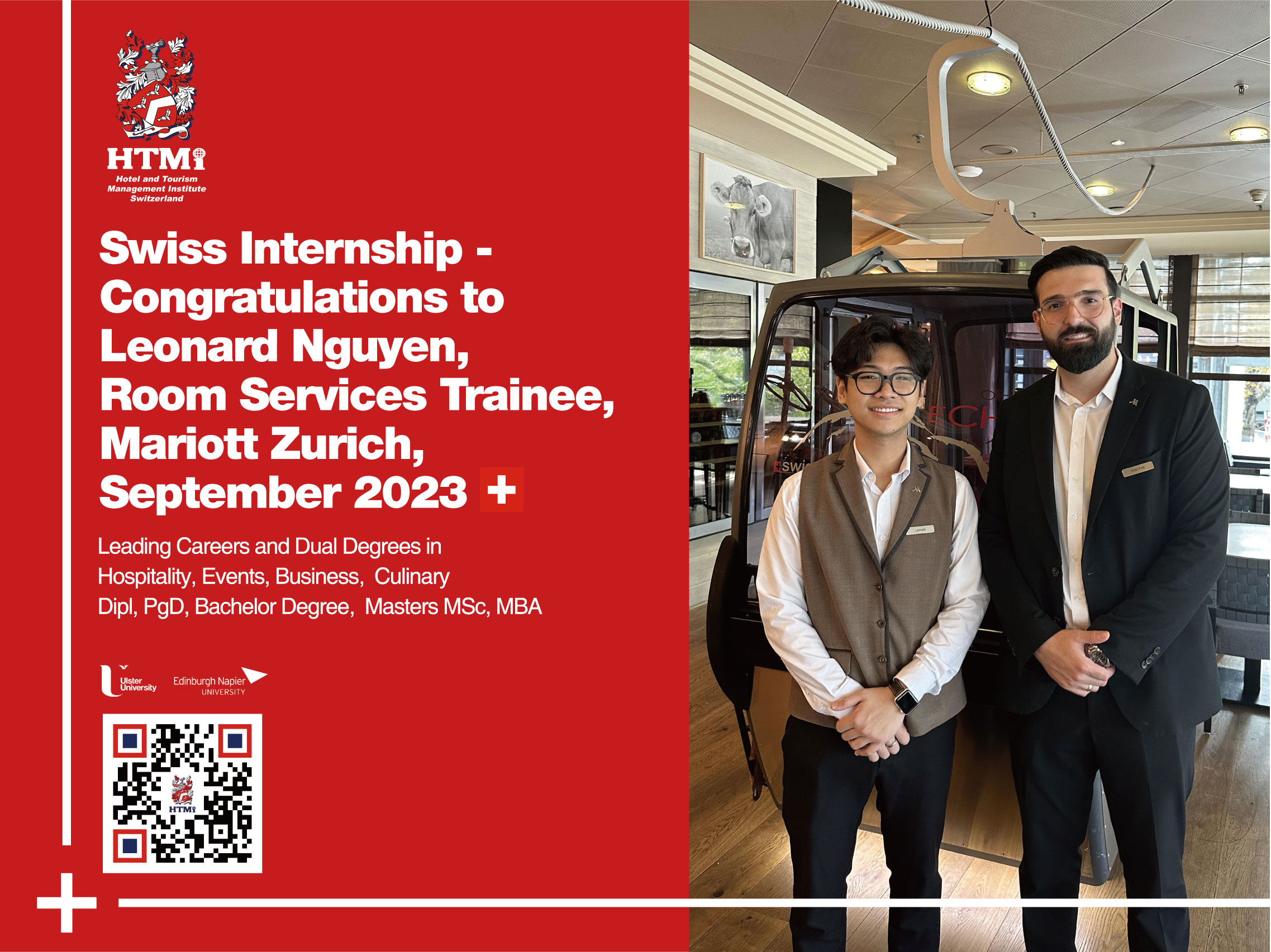 Swiss Internship - Congratulations to Leonard Nguyen, Room Services Trainee, Mariott Zurich, September 2023