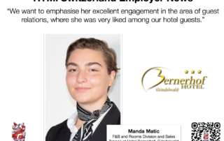 HTMi Switzerland Employer News - Manda Matic F&B and Rooms Division and Sales Trainee at Hotel Bernerhof, Grindelwald